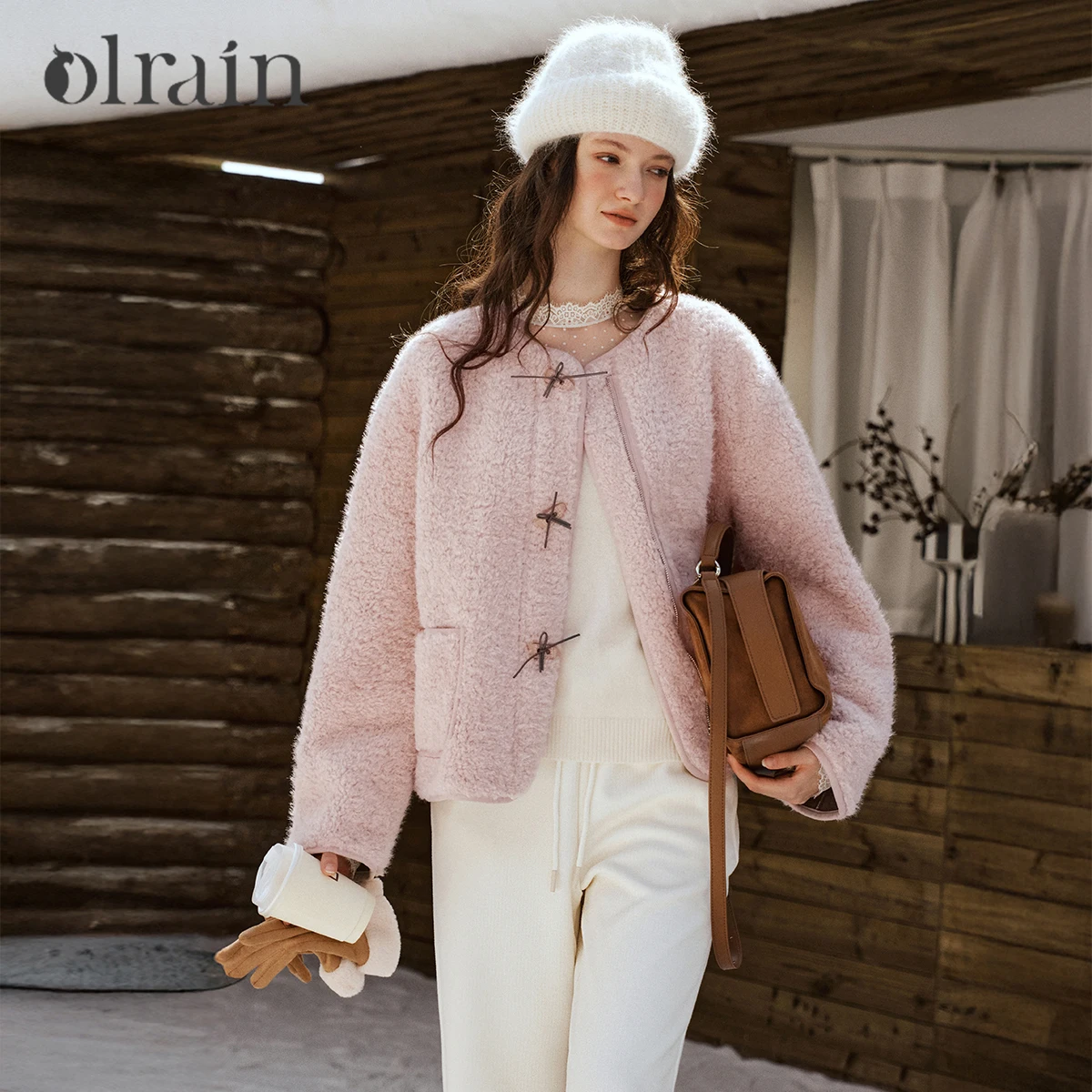 

OLrain Faux Fur Coat Woman Elegant Bow Button Zipper Jackets Winter 2025 Casual Pockets Round Neck Ladies Coats WGO57DP003623