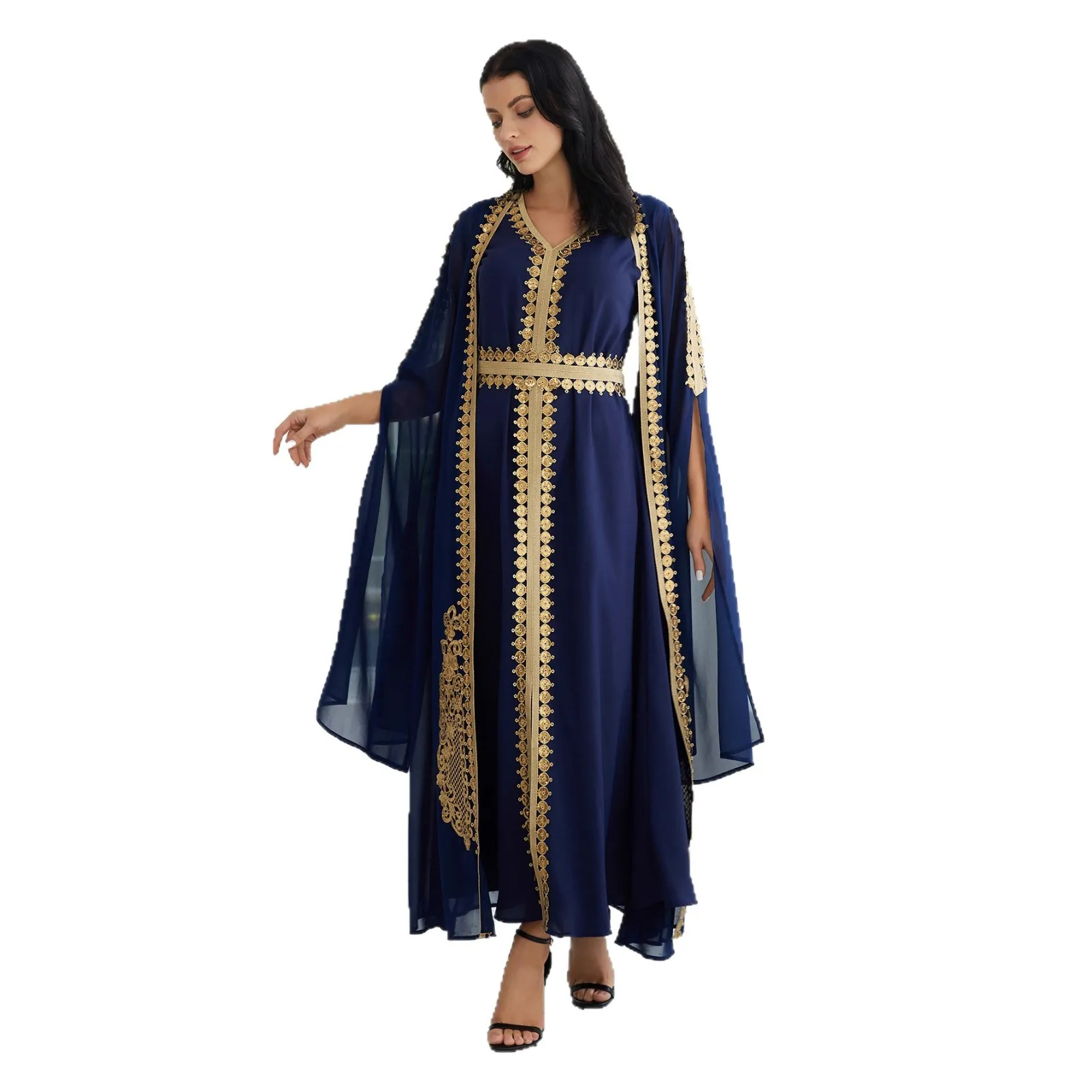 

Middle East Muslim Long Dress Elegant Set Saudi Arabia Dubai Arabia Abaya Dress Two-piece Set Cw63065