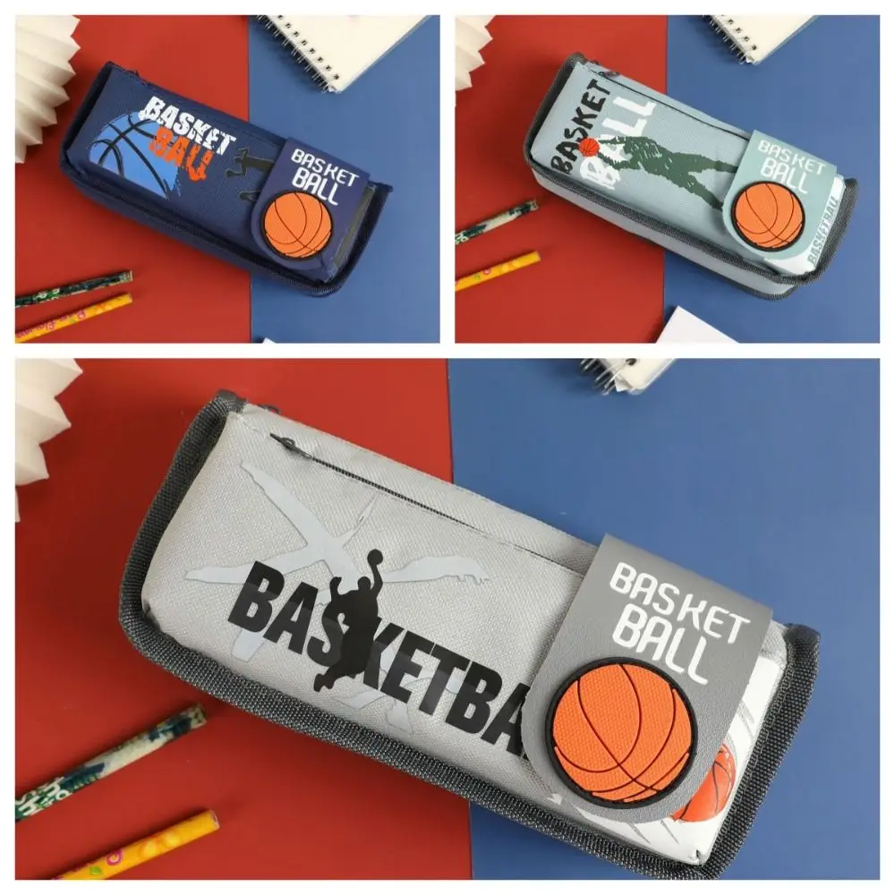 Canvas Basketball Pencil Case Large Capacity Storage Flip Double Pen Bag Multifuntion Ins Cartoon Basketball Stationery Box