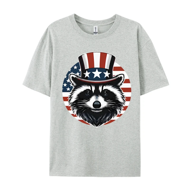 Raccoon Patriotic America 4th Of July T-Shirts Funny Cotton Tees Printing Tops Tee Loose Tee-Shirt Man Top T-shirts