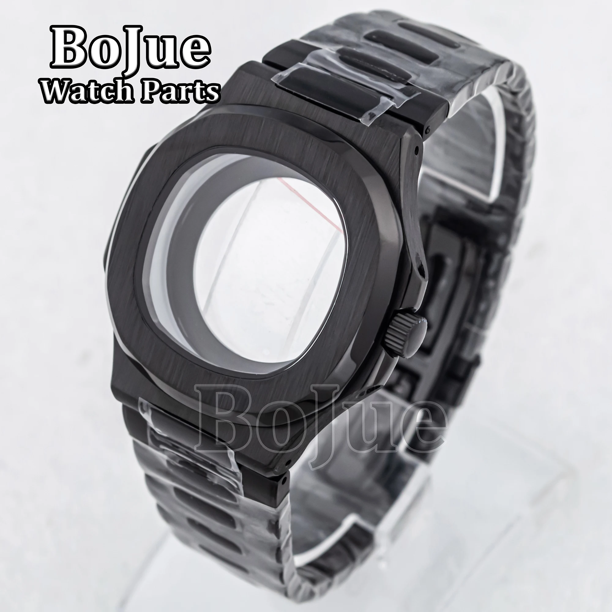 41mm Black PVD Men\'s Watch Cases Bracelet Parts For Mod Nautilus Seiko NH34 NH35 NH36 NH38 Movement Dial Sapphire Crystal Glass