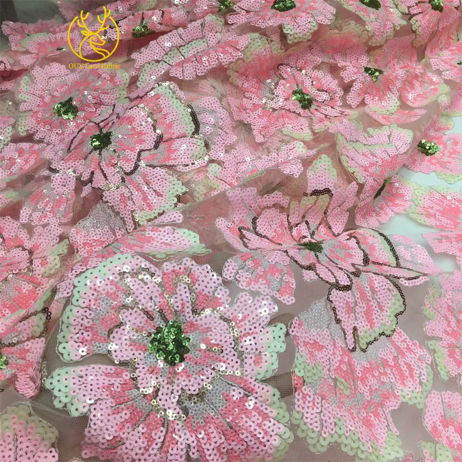 Afrikanischer Pailletten-Stickerei-Tüll-Spitzenstoff, französischer Pailletten-Perlen-Spitzenstoff, nigerianische Braut-Hochzeitsdekoration, zum Nähen, 5 Yards – Detail 14