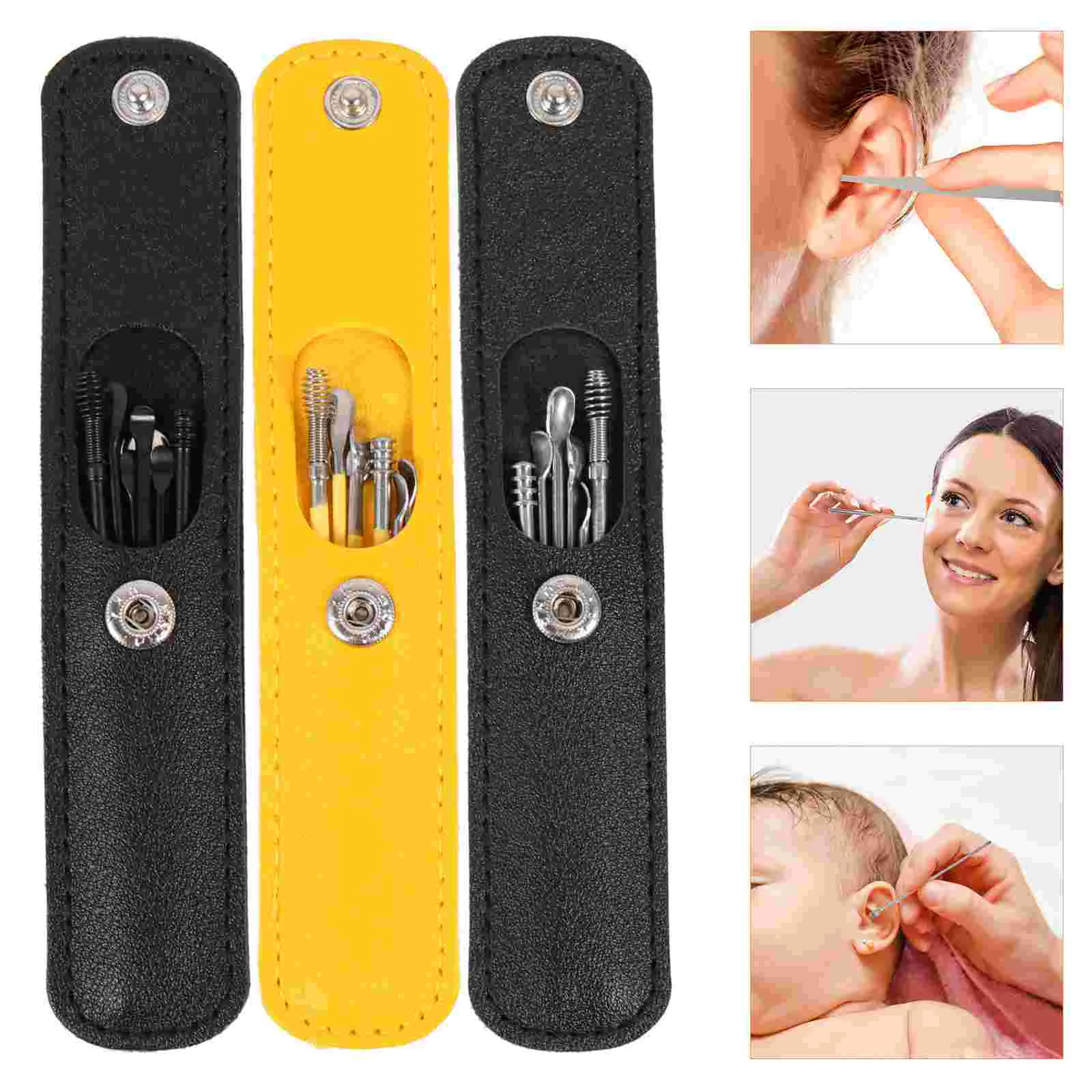 3 Sets Ear Pick Digger Portable Cleaning Tools Wax Removal Stainless Steel Scoop Earwax Supplies Kit Cleaner