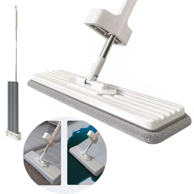 360°Rotatable Flat Mop Hand-free Washing Wet & Dry Microfiber Self-contained Slide Floor Home Cleaning Tools for Mopping Floors