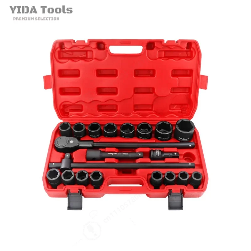 3/4 Inch Drive 12 Point Hexagonal Air Impact Socket Set Large Auto Repair Pneumatic Wrench Kit for Special Vehicles Heavy