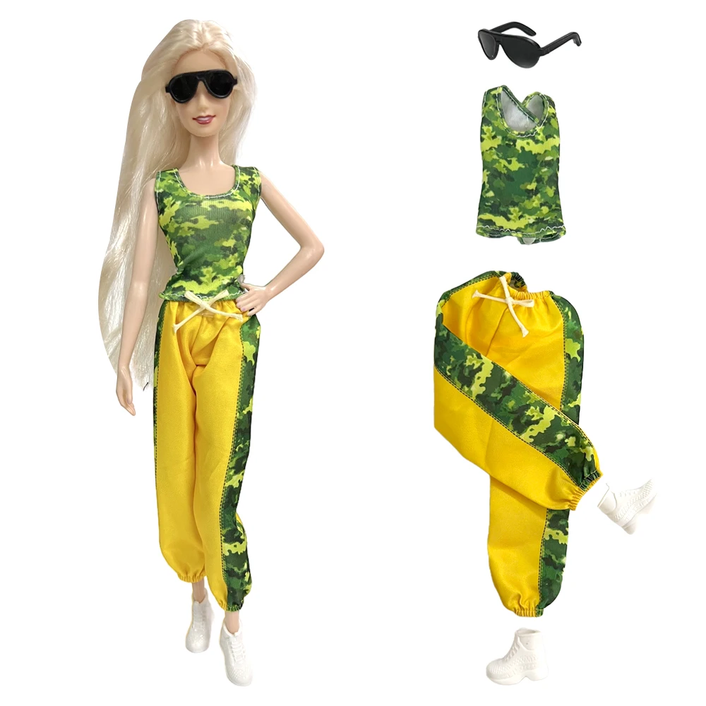 1 Set Green Shirt Shoes For 11.5 Inch Doll Clothes 30cm  Doll Trouseres  Sunglasses For 1/6 BJD Doll Accessories Summer Clothing