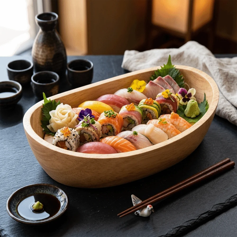 Multi Usage Wooden Fruit Bowl Boat Outline Smooth Snack Container Large-capacity Thickened Food Platter Vegetable Salad