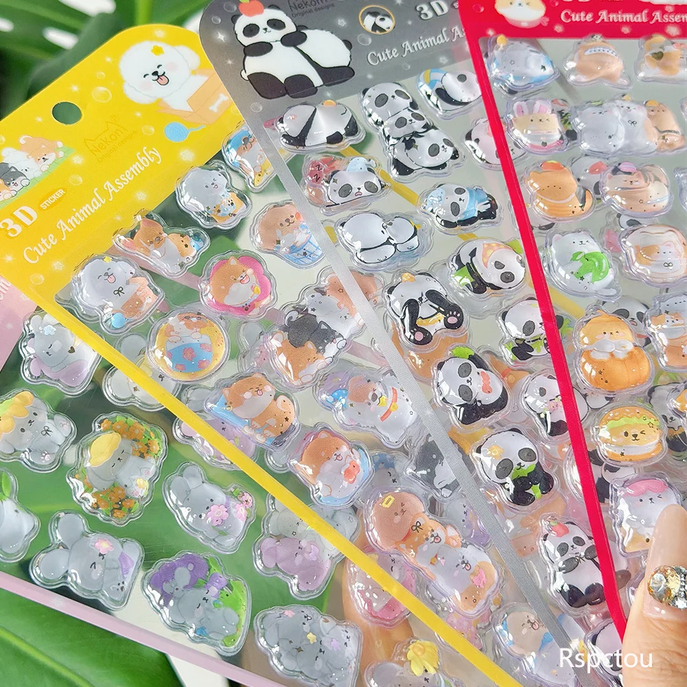 

1/4pcs Cute 3D Animal Panda Dog Crystal Relief Stickers Cartoon Decoration Decals Waterproof DIY Suitcase Guitar Reward Sticker