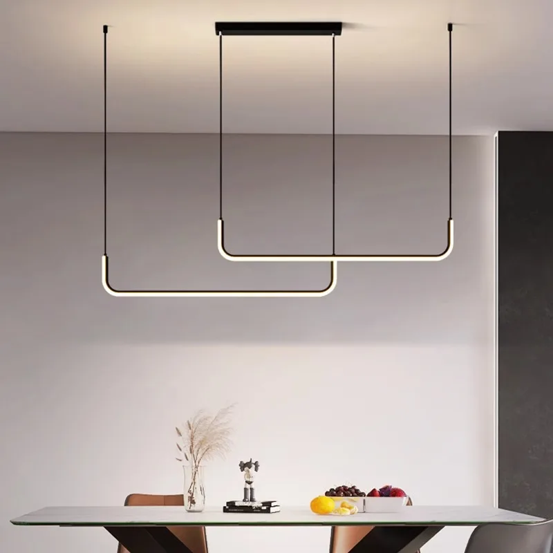 Minimalist Dining Pendant Lamp Modern Interior Home Decor Long Strip LED Hanging Chandelier Study Living Room Lighting Fixtures