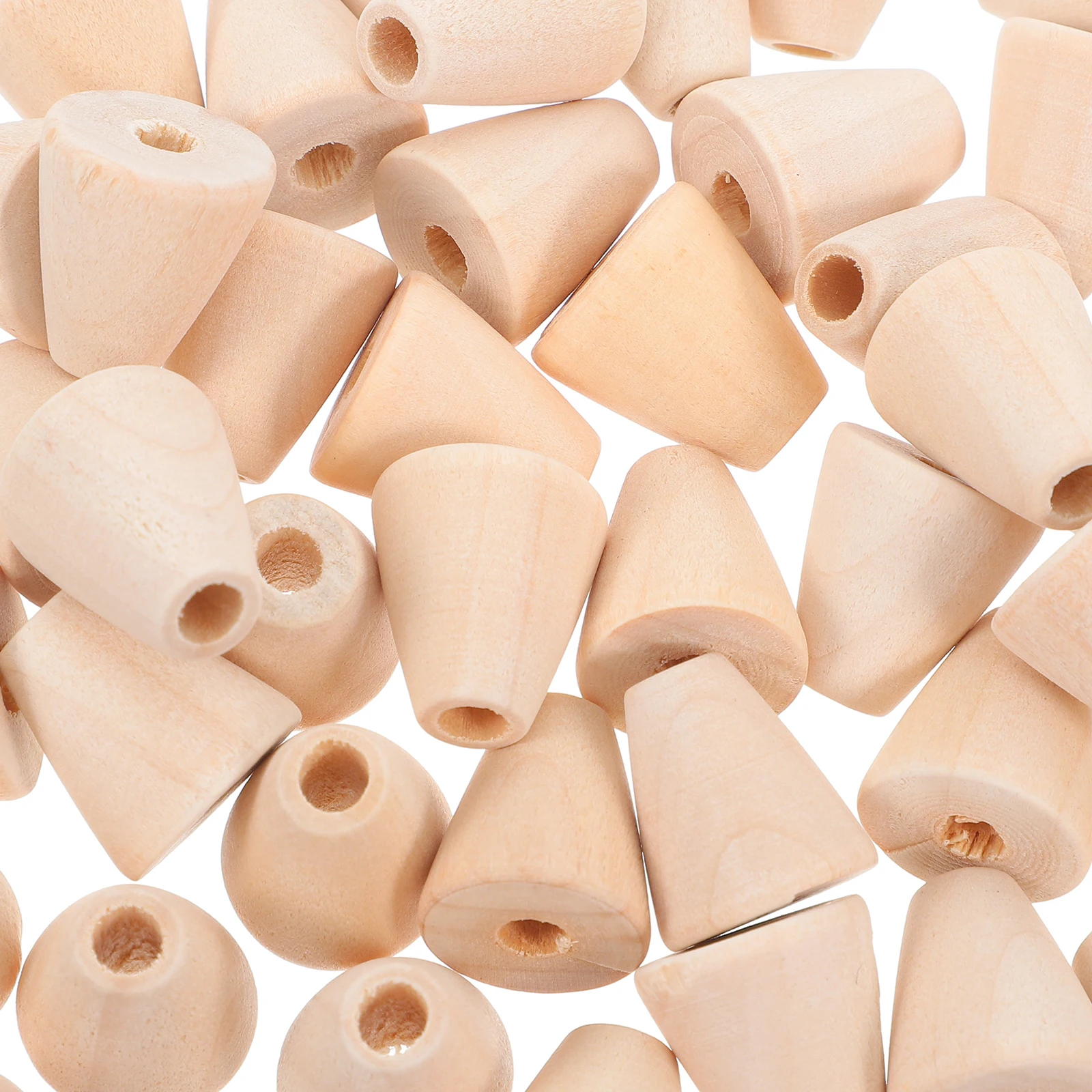 100 pçs forma de cone contas de madeira crianças diy artesanato kit natural inacabado contas para fazer jóias atividades de aprendizagem em casa escola