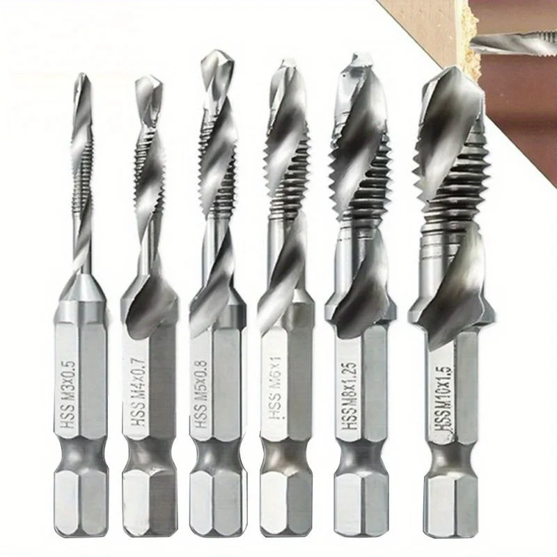 6pcs  Drill Tap Combination Bit Set - Metric Thread M3 M4 M5 M6 M8 M10 Taps Tool For Screw Tapping Countersink Drilling