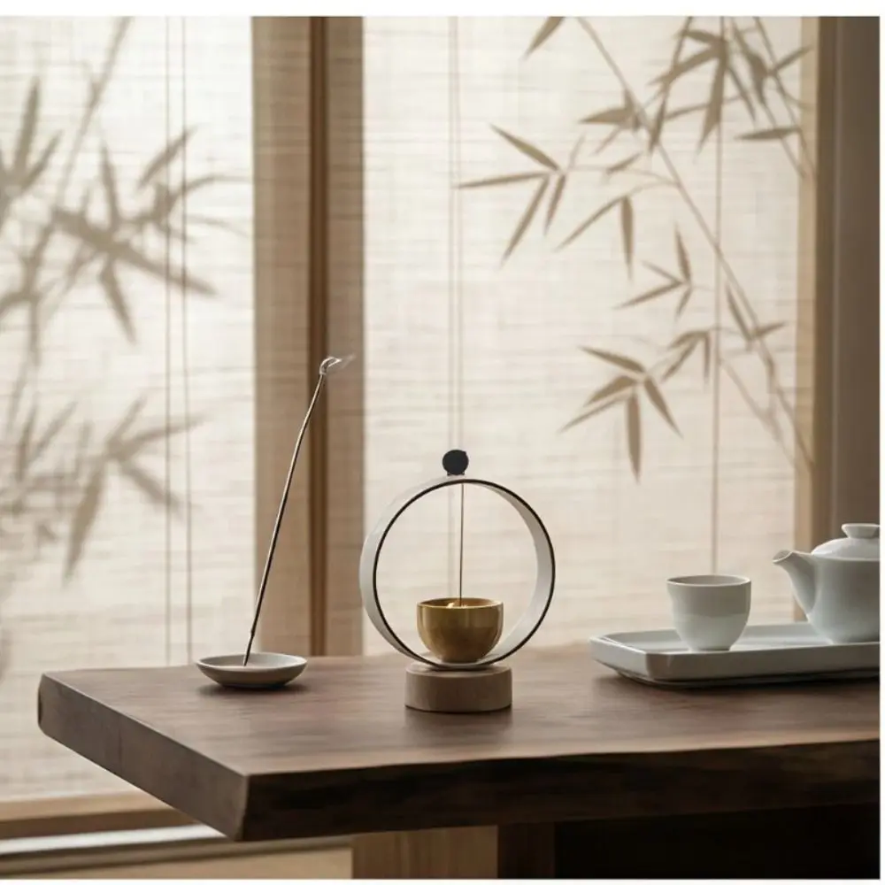 Wood Base Singing Bowl Set Circular Frame Clear Tone Meditation Instrument Ornaments Soothing Sounds Yoga Wind Chimes