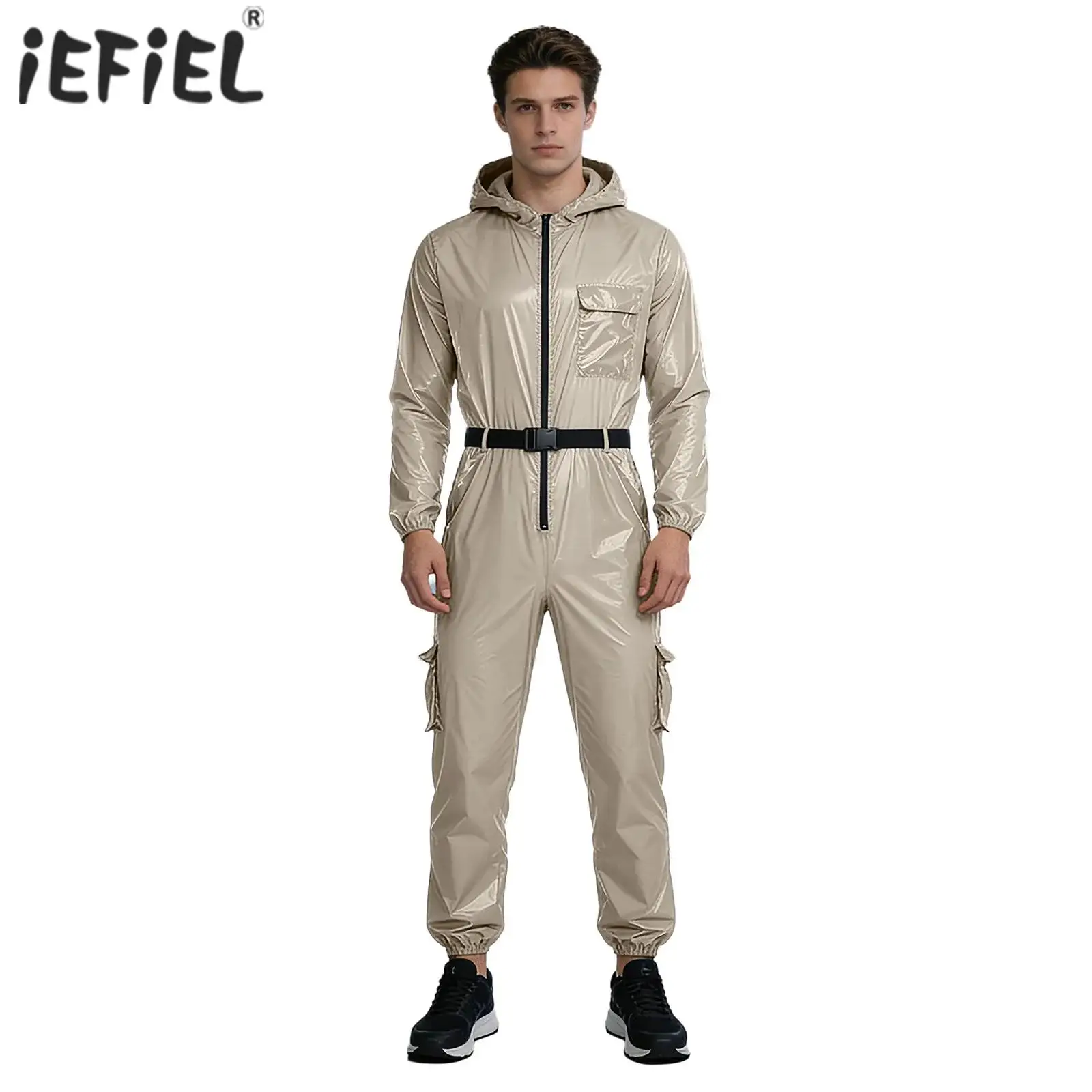 

Мужской водонепроницаемый комбинезон для механиков, рабочая одежда, костюм с длинными рукавами, на молнии спереди, с капюшоном, рабочий комбинезон с накладными карманами