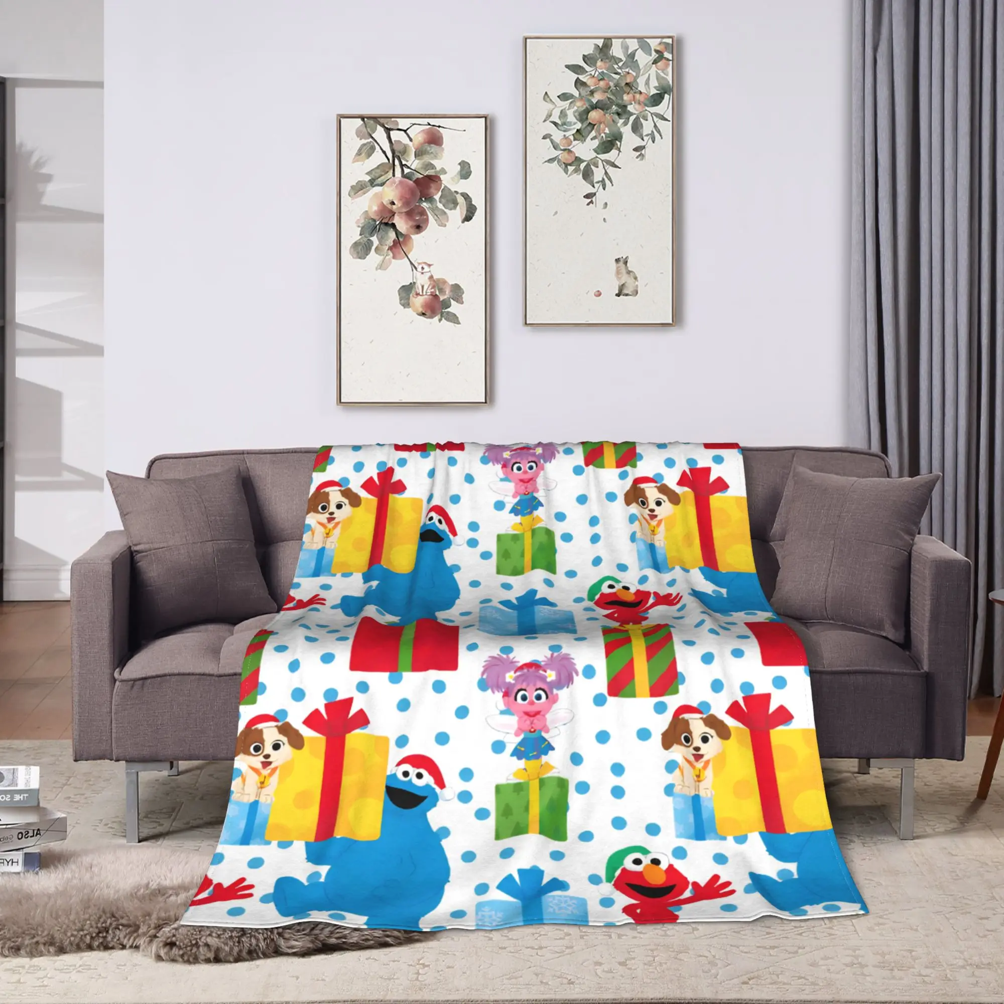 Christmas Present Pattern Blanket S-Sesames Streets Warm Soft Plush Throw Blanket For Couch Sofa Bed Flannel Bedspread Bed Cover
