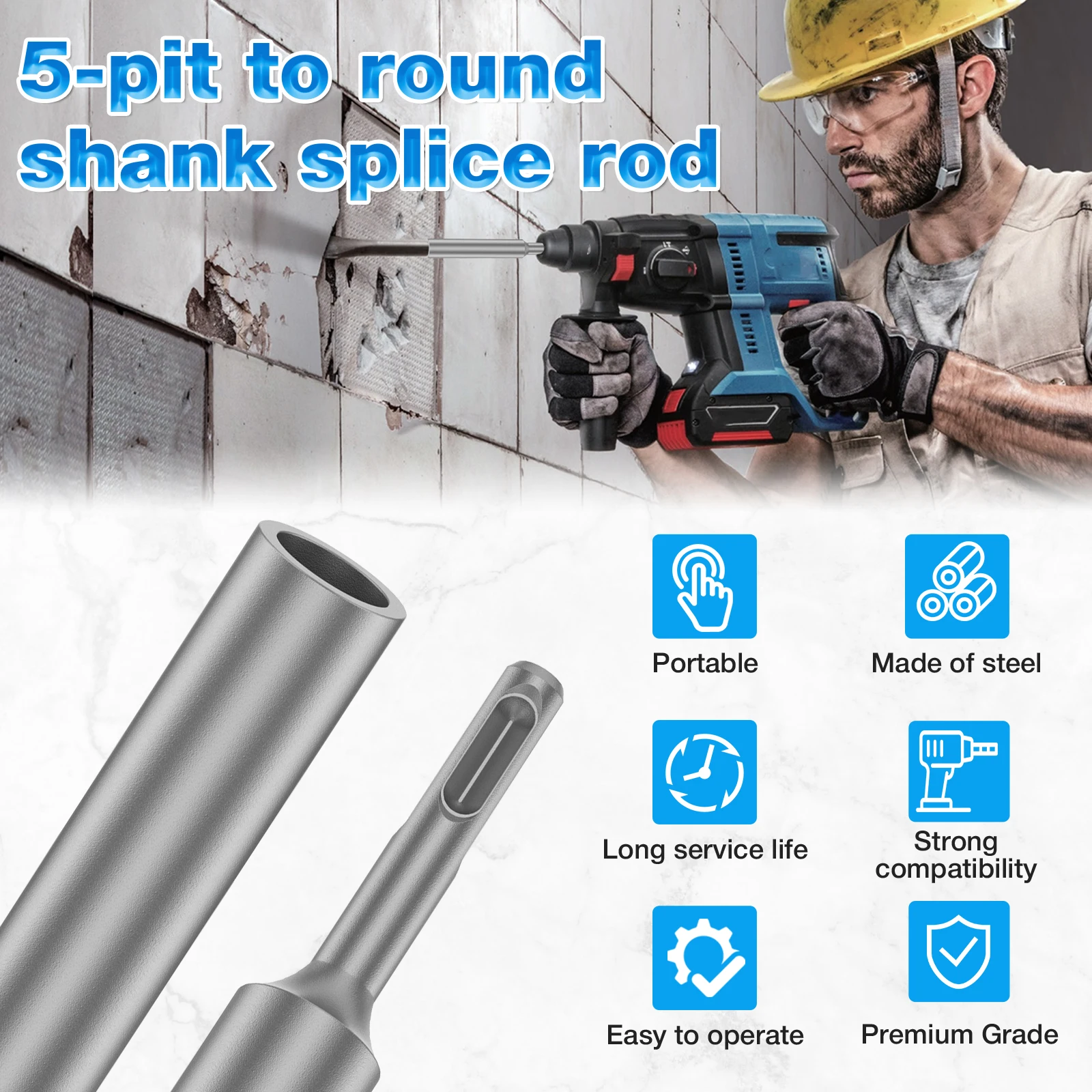 SDS Plus Ground Rod Driver Rebar Hammer Drill Bit Set Heavy Duty Steel Ground Rod Installer Tool For Rotary Hammer