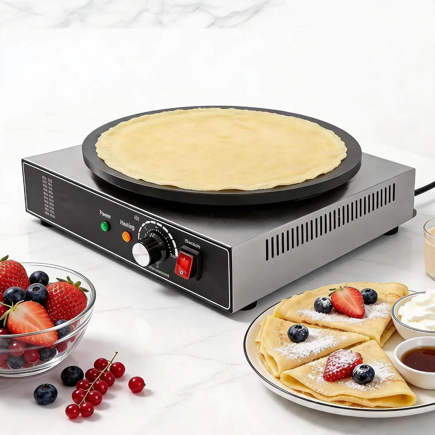 Hotplate Commercial Crepe Maker, 1700W Non-Stick Electric Crepe Maker with 122-572℉ Adjustable Temperature, Stainless Steel Pancake Machine for Home Restaurant Street Snack