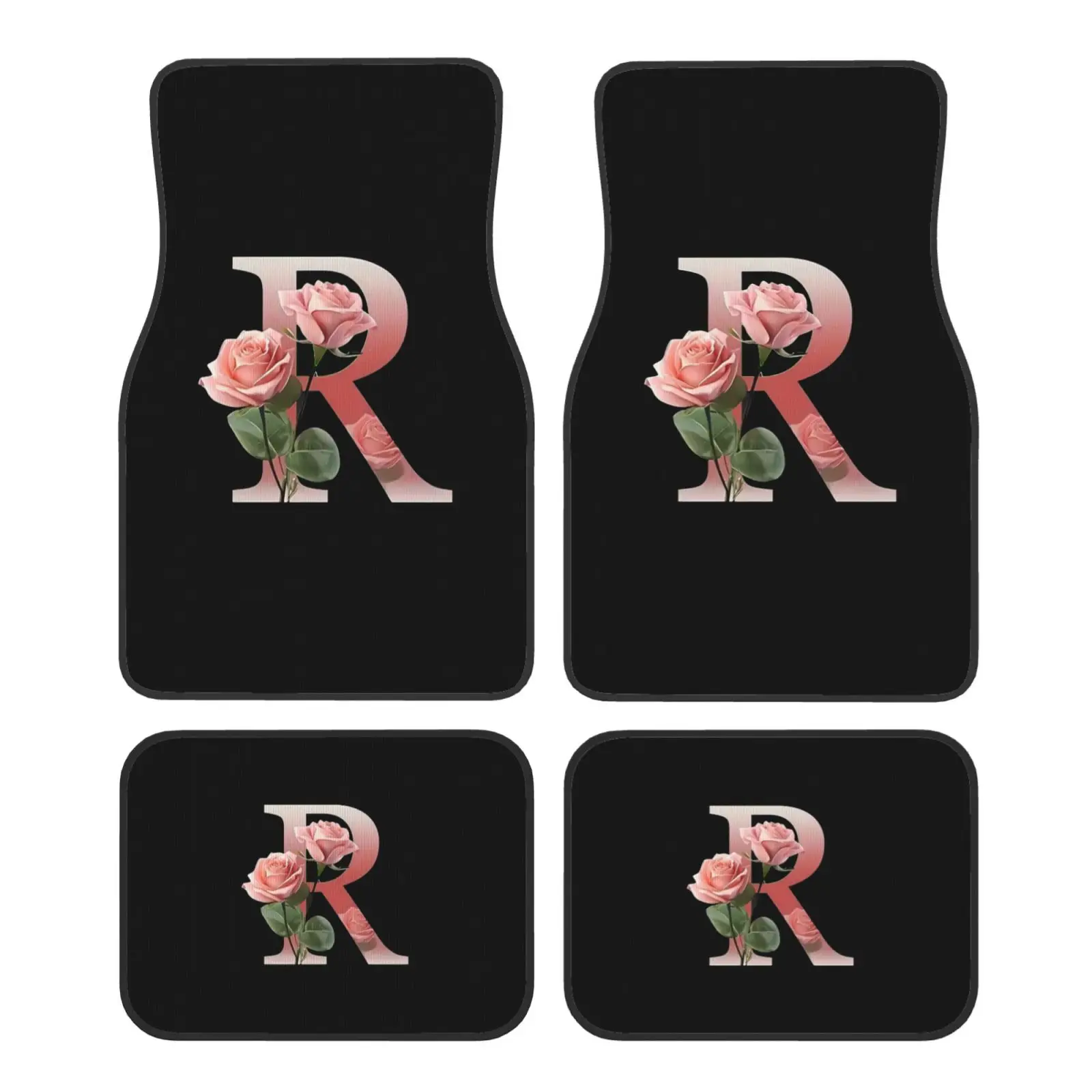 

Автомобильные коврики Rose Letter R с принтом, набор из 4 автомобильных передних и задних ковров, нескользящие автоматические коврики для ног, универсальные, подходят для фургона, грузовика, внедорожника