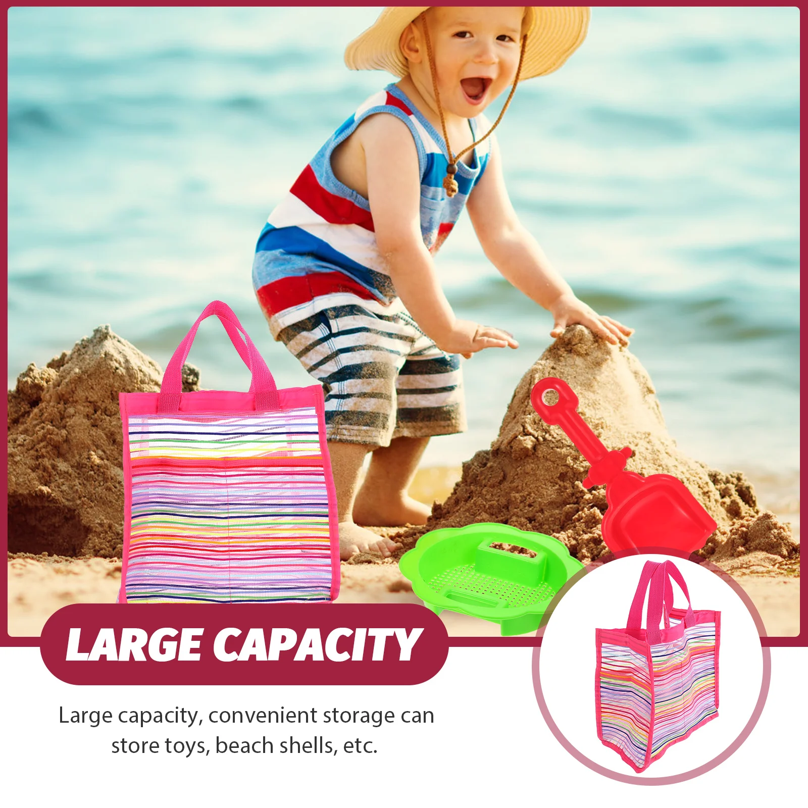 Strandtas Kinderen Oxford Doek Grote Tote Mesh Speelgoedopslag Kinderen Kamperen Buitensporten Shell Verzamelen Strandspeelgoed Kinderen Reizen