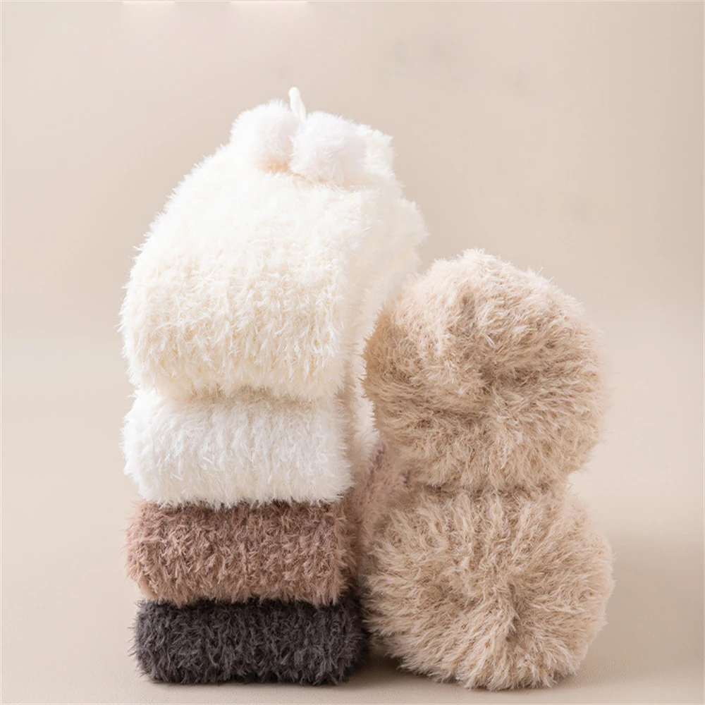 Women Autumn Winter Warm Coral Fleece Pile Leggings Bow Socks Covers Plus Velvet Thickened Sleeping Long-tube Calf Leg Warmers