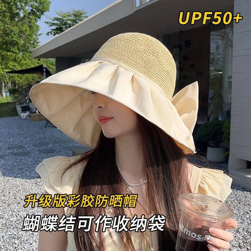 Extra Wide Brim Bow Knot Foldable Breathable Sun Hat Summer Travel UV Protection EU US