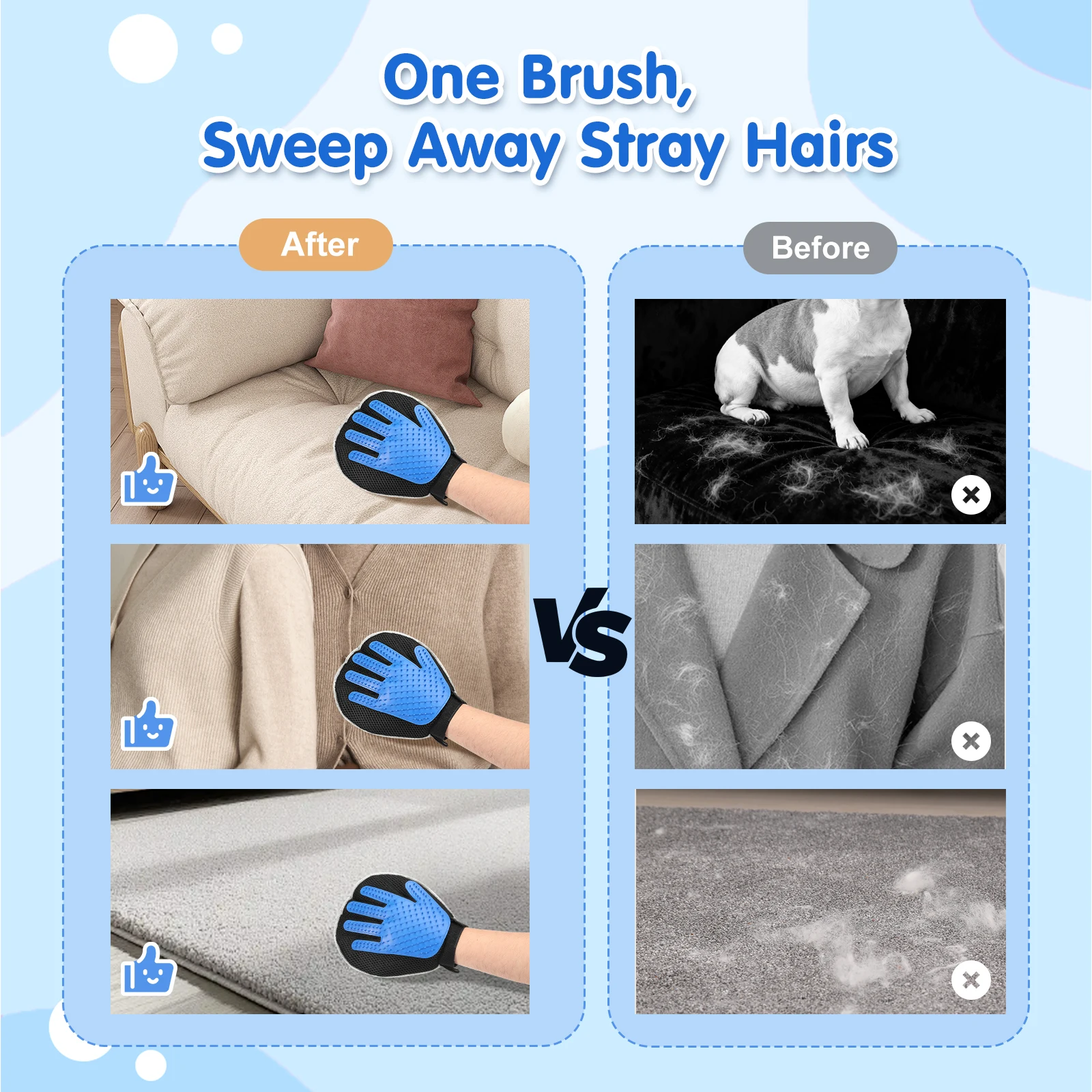 Pawaboo Pet Hair Removal Glove for Dogs Cats Dual-Side Electrostatic Hair Removal Silicone Fur Brush Reusable Pet Grooming Glove view 6
