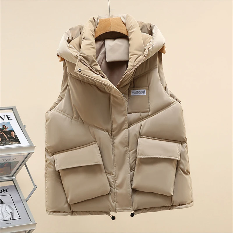 

Autumn Winter Women Vest Coat Soild Color Outwear Casual Cotton Padded Stand Collar Sleeveless Jacket Female New Waistcoat Tops