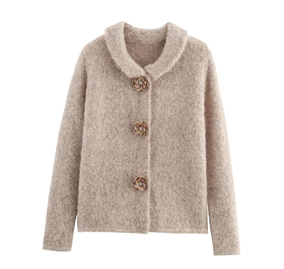 

Women's Knitted Coat Versatile Flower shaped Buckle Decoration Solid Color Winter New Knitted Coat