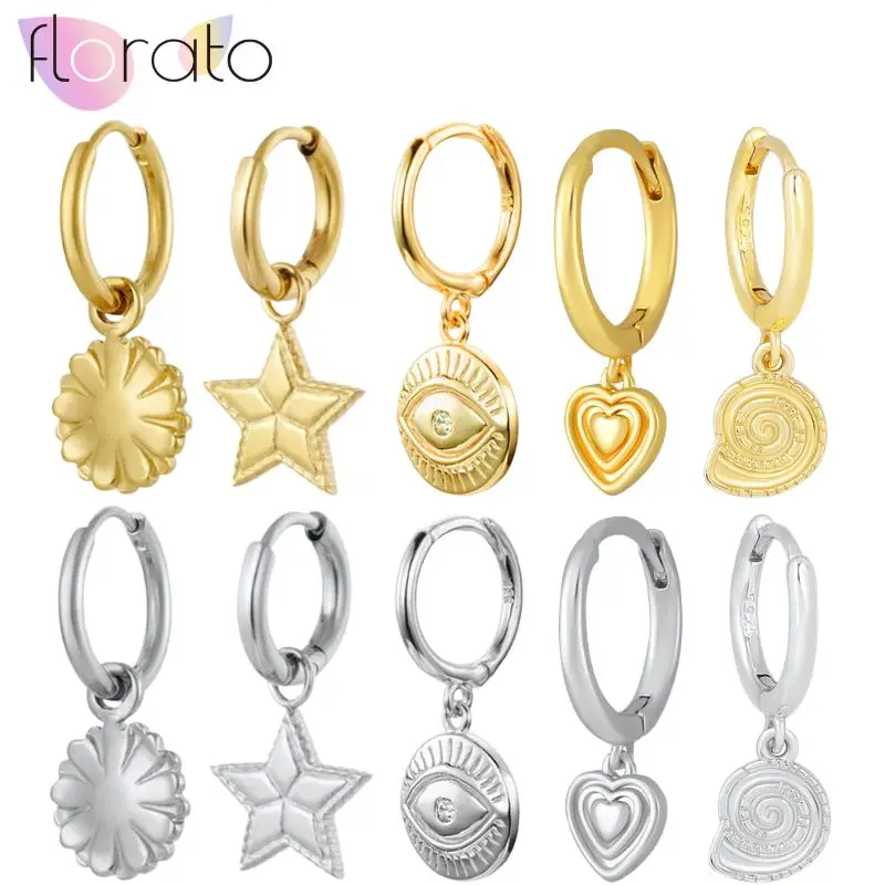 

925 Sterling Silver Ear Needle French Vintage Different Shapes Pendant Hoop Earrings Women's Classic Timeless Earrings Jewelry