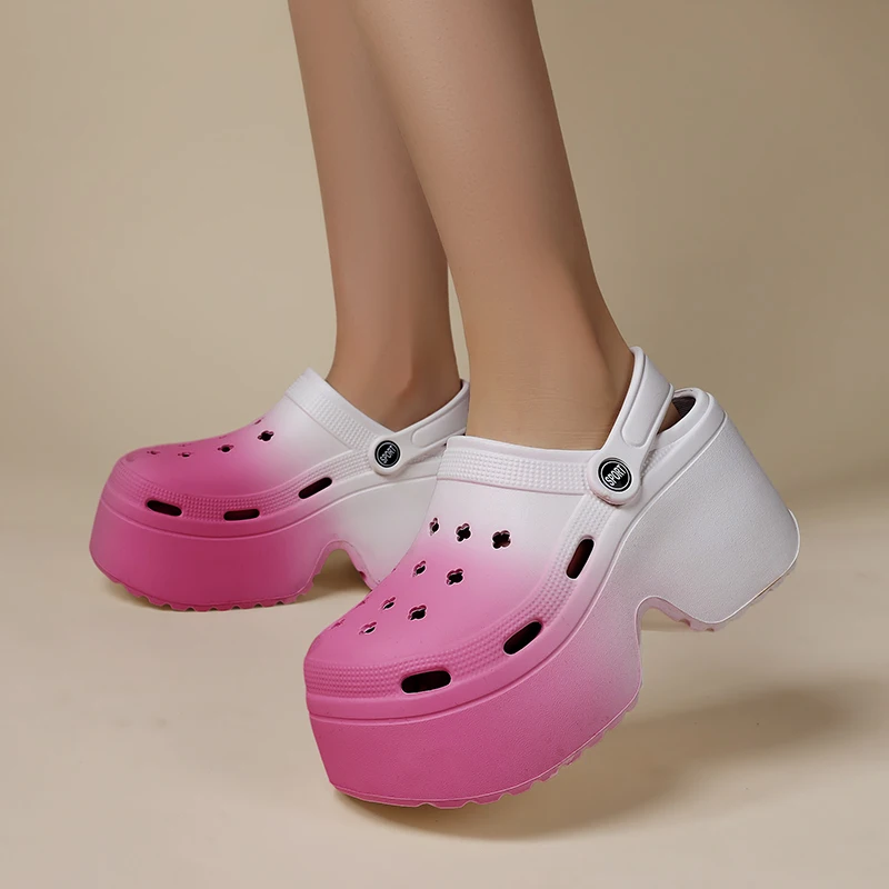 Sandali con plateau grosso di colore sfumato donna sandali con tacco alto con zeppa chiusa donna scava fuori scarpe da giardino con suola morbida da