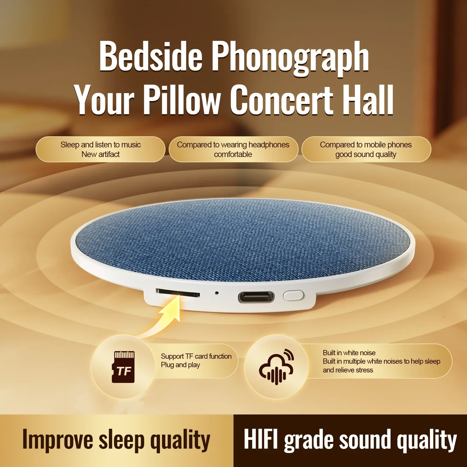 Under Pillow Sleep Sound System Bone Conduction Bluetooth Speaker Built-in White Noise Timer Function Portable Sleep Aid Music P