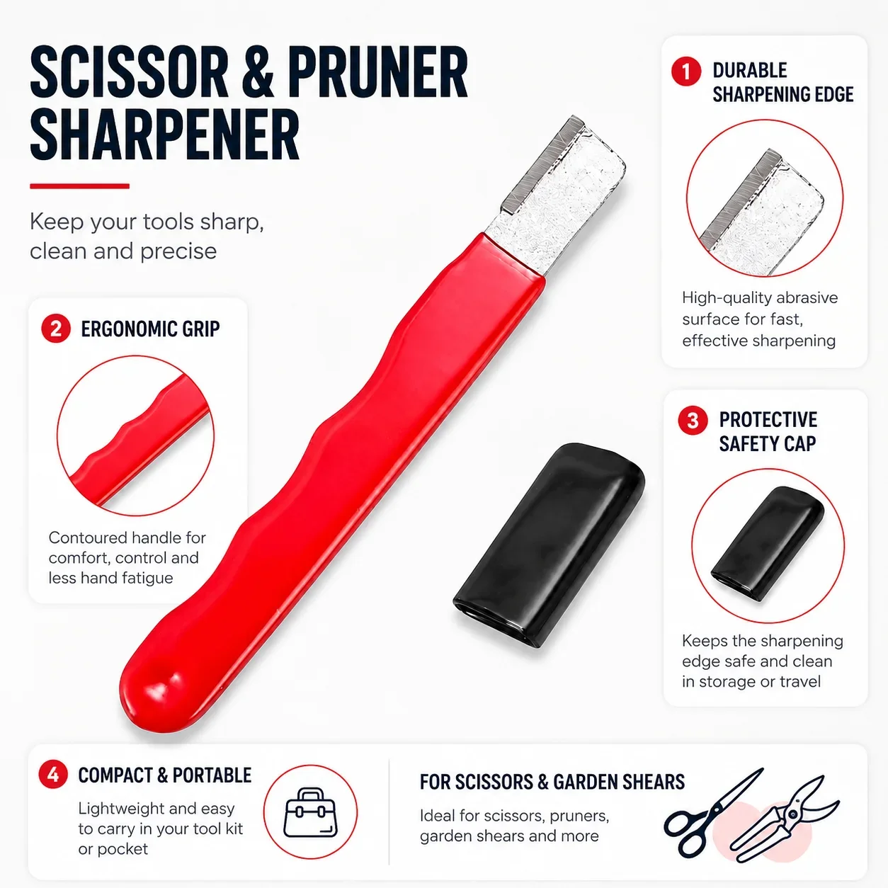 Gardening Scissor Sharpener, Easy-to-Use Sharpening Tool for Hedge Shears and Pruning Scissors