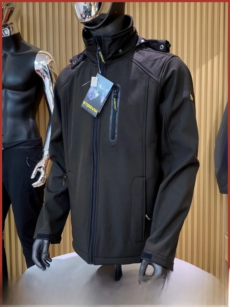 

Outdoor Men's Fce Lined Soft ell Jaet Windproof Wear Resistant Winter New Arrival Stand Fit Hooded Zipper Closure