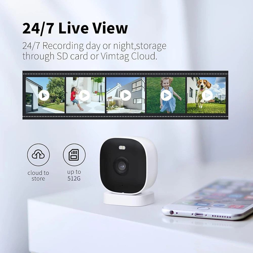 VIMTAG-2.5K 미니 CCTV 카메라 WIFI 실외 보안 카메라, HD 컬러 야간 투시, 인간 감지, 양방향 오디오, IP 감시 카메라