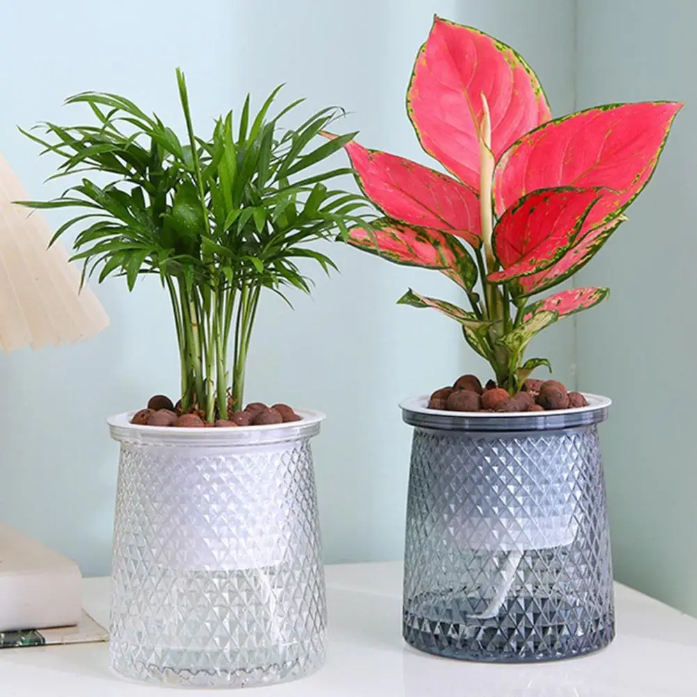 

2 Sets Self Watering Flowerpot with Rope Indoor Outdoor Plants Planting Pot with Drainage Hole Clear Reservoir Herbs Flower Plan