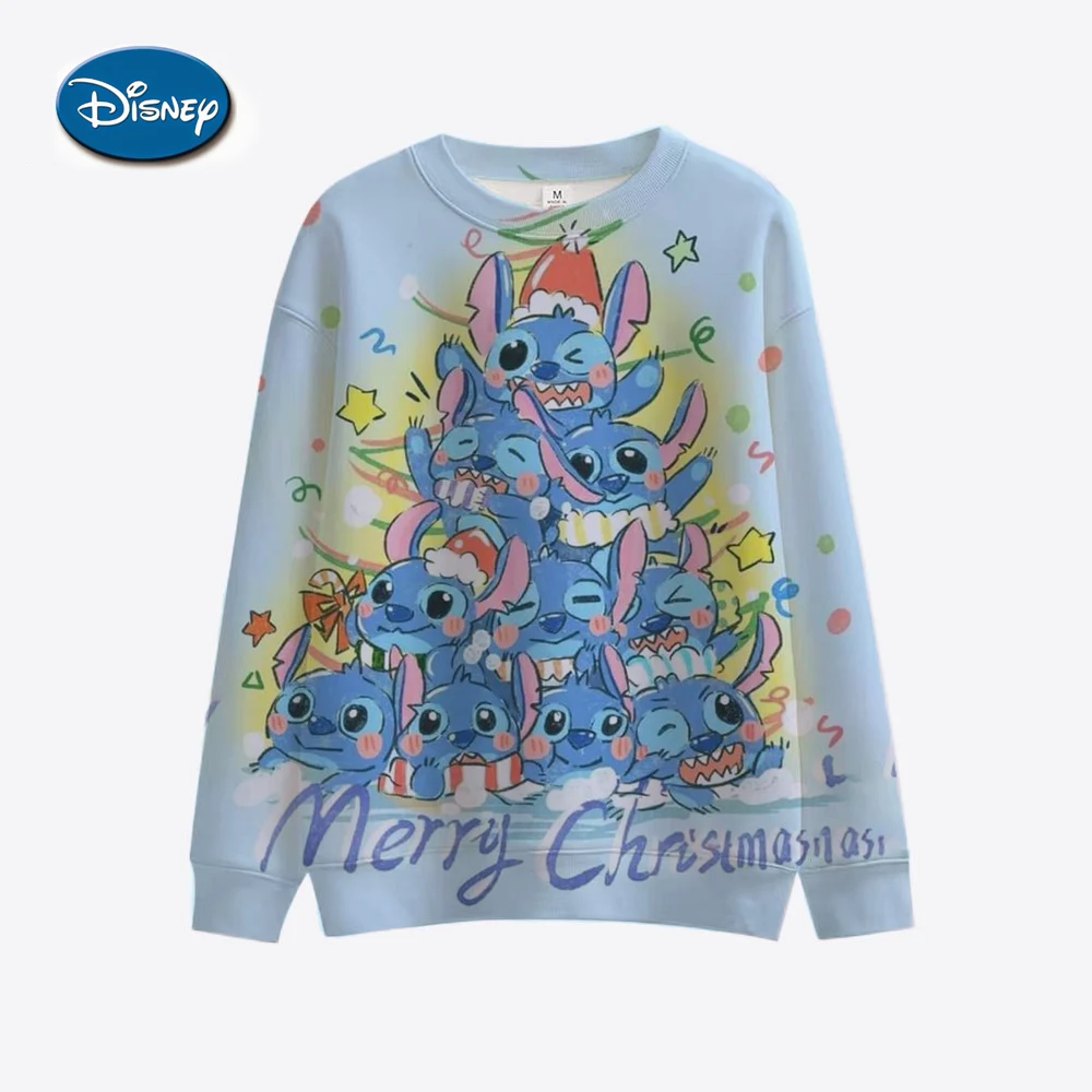 Christmas Women\'s Disney Stitch Fashion Girls\' Long Sleeve Round Neck Sweatshirt Cute Pattern Christmas Shirt Hoodie Women