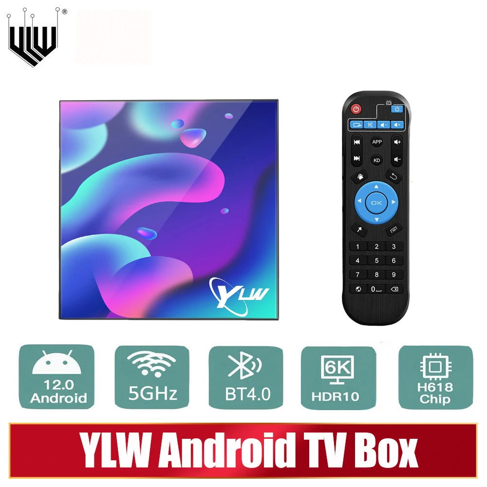 

YLW Smart TV Box Android 12 4G 64G 6K Android TV Box 5G WiFi HDR10 BT4.0 Allwinner H618 Set Top Box