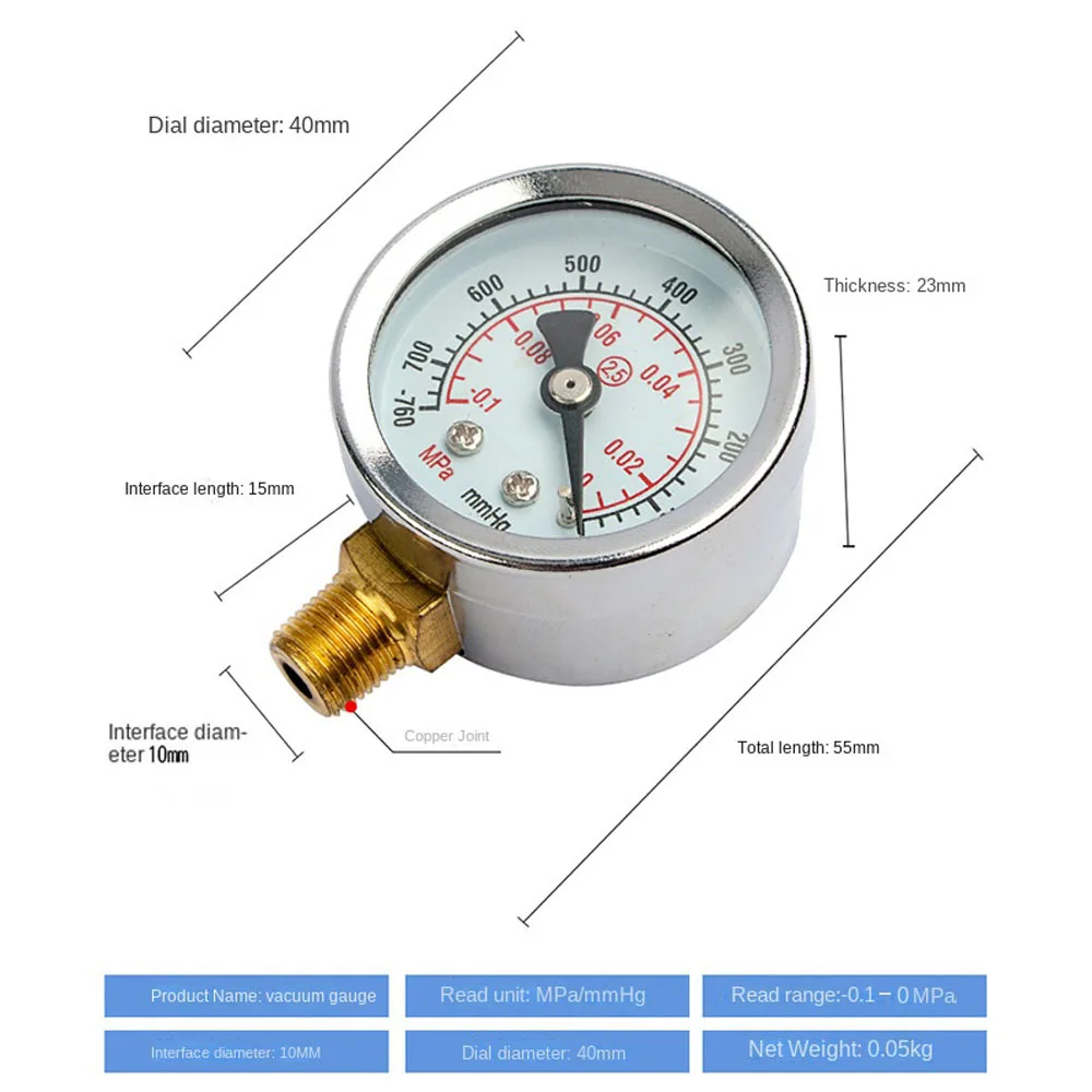 1/8 Inch Threaded Interface Vacuum Gauge Vacuum Manometer Pressure Meter for Air Pump Oil Water Separator Filter Pneumatic Tools