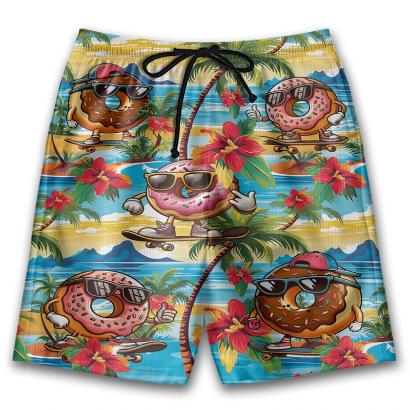 

Милые шорты с 3D-принтом в виде пончиков для мужчин, повседневные гавайские пляжные шорты, кавайные шорты с пончиками для женщин, шорты-бермуды с принтом торта и десерта