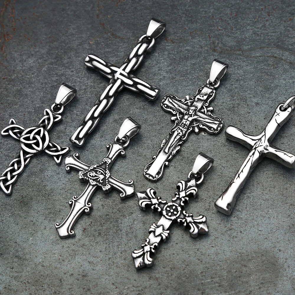 Mode Vintage 316L Edelstahl Kreuz Anhänger Halsketten Für Männer Frauen Punk Hip Hop Amulett Schmuck Religiöse Geschenke Großhandel