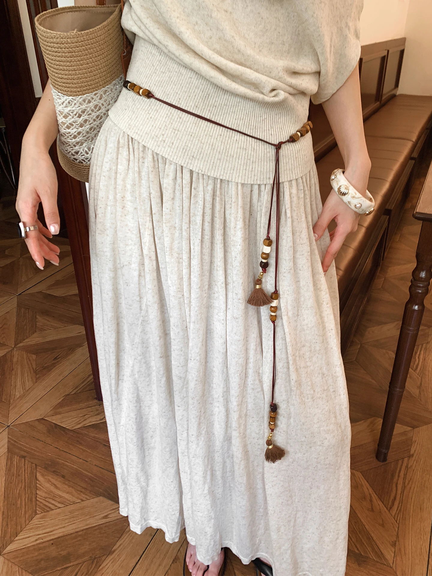 Ethnic Style Beaded Handmade Woven Tassel Waist Rope Women's Decorative Belt Matching Dress Slim Waist Chain