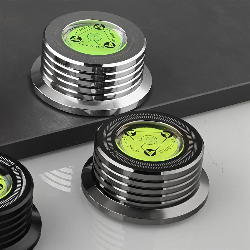 ABSQ-Universal 60Hz LP Vinyl Record Player Disc Turntable Stabilizer with Level Aluminum Alloy Weight Clamp Black