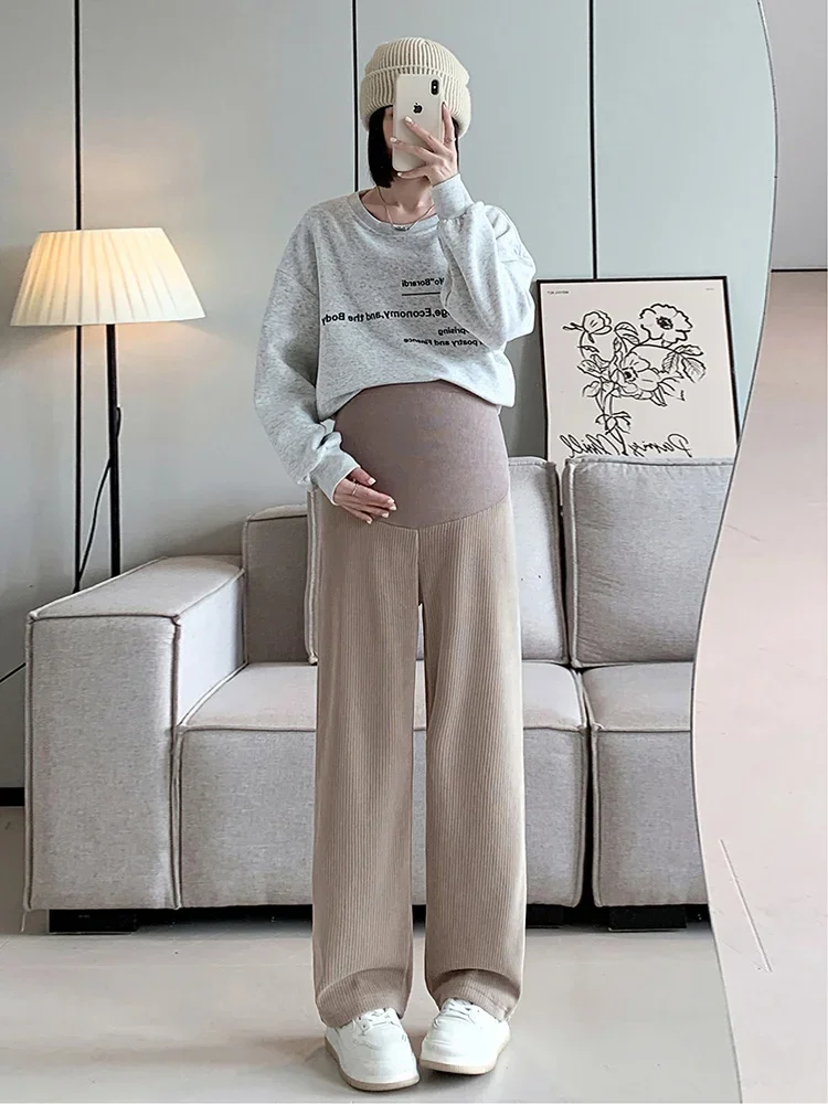 Pantalones rectos de maternidad para mujeres embarazadas, ropa de embarazo, pierna ancha, pantalones sueltos a través de cintura alta, moda de