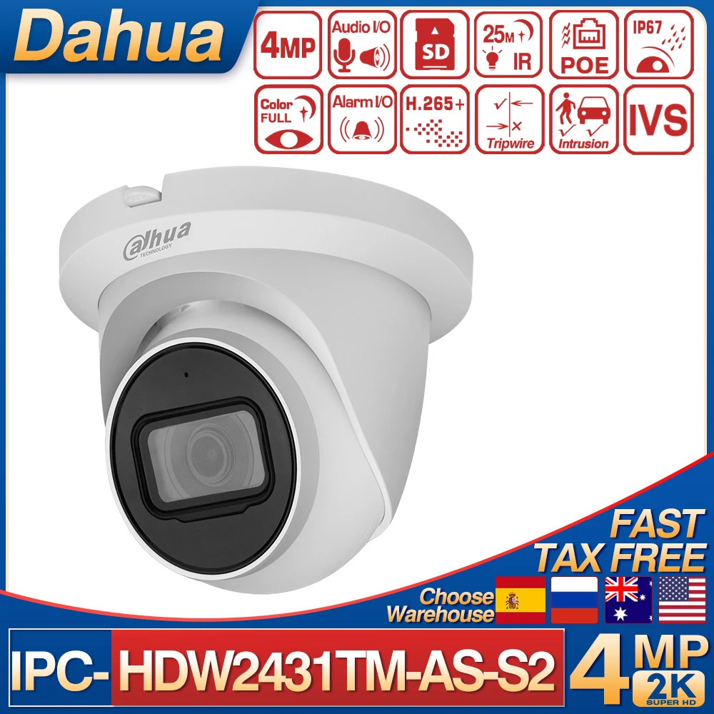 

Dahua 4MP H.265 IP67 IR 30M IP Camera IPC-HDW2431TM-AS Built in MiC & SD Card Slot IVS Starlight Camera Support Upgrade Firmware