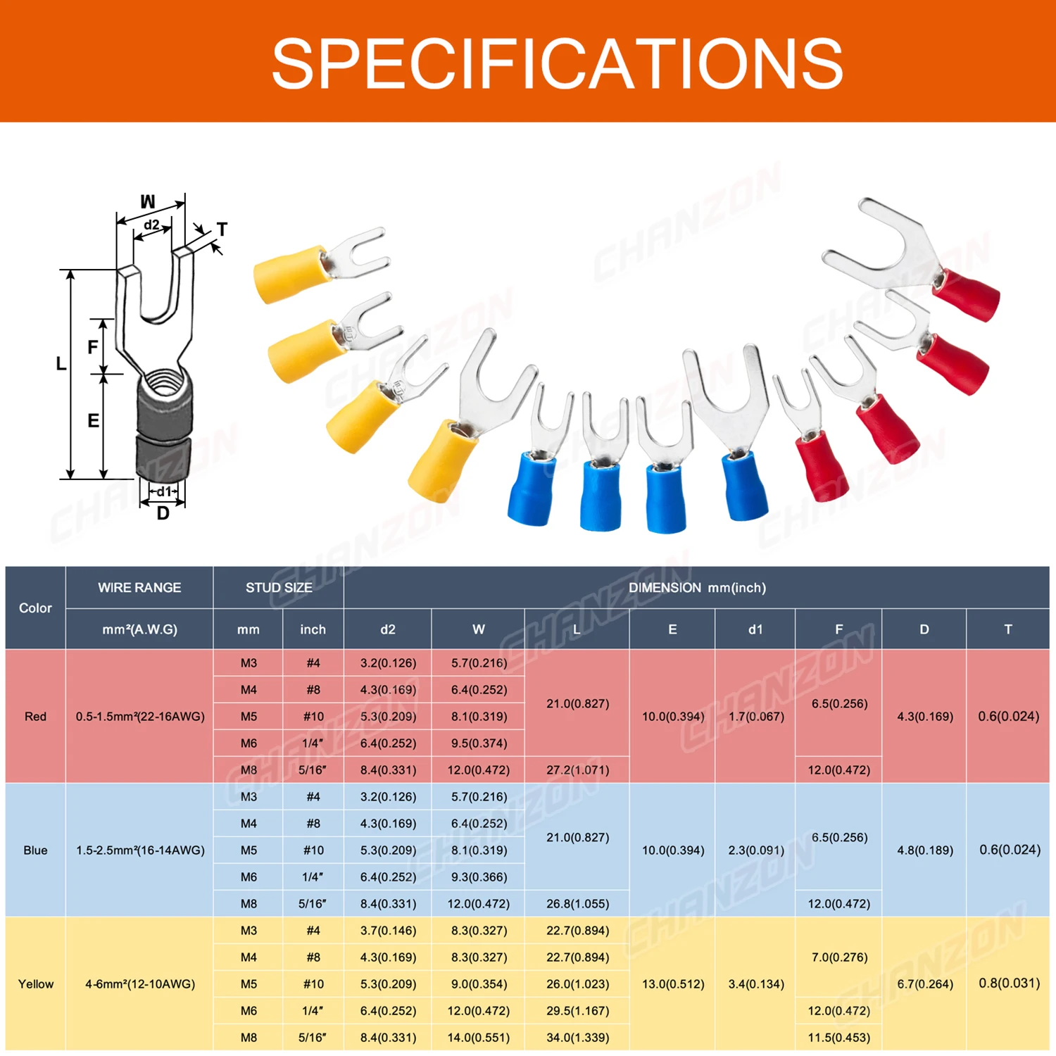 30/50/100PCS SV1.25 SV2 SV5.5 Electrical Fork Wire Connectors Insulated Copper Splice Crimp Wirefy Solderless Terminals 22-10AWG