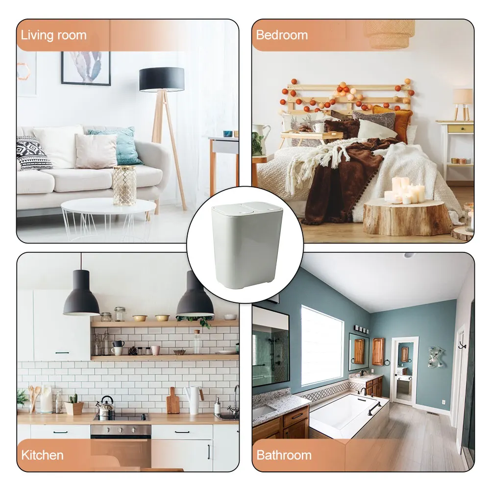 

1pcs Double Compartment Trash Can Plastic Waste Bin For Kitchen Bathroom Home Office Garbage Container Dual Bin Rubbish Barrel