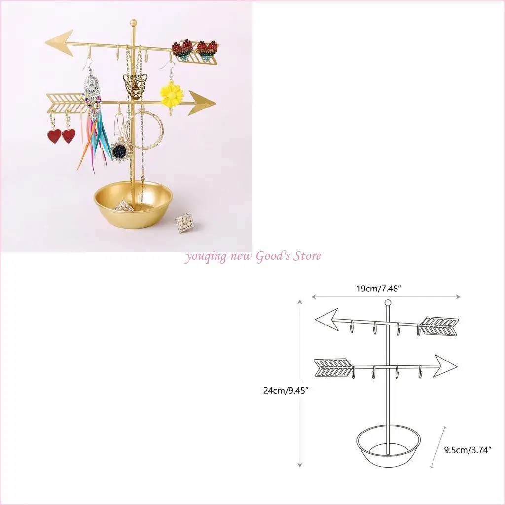 

57QA Tabletop Jewelry Metal for Arrow Earring Storage Hanger Rack Necklace Bracelet Tree Display Stand Holder Decor