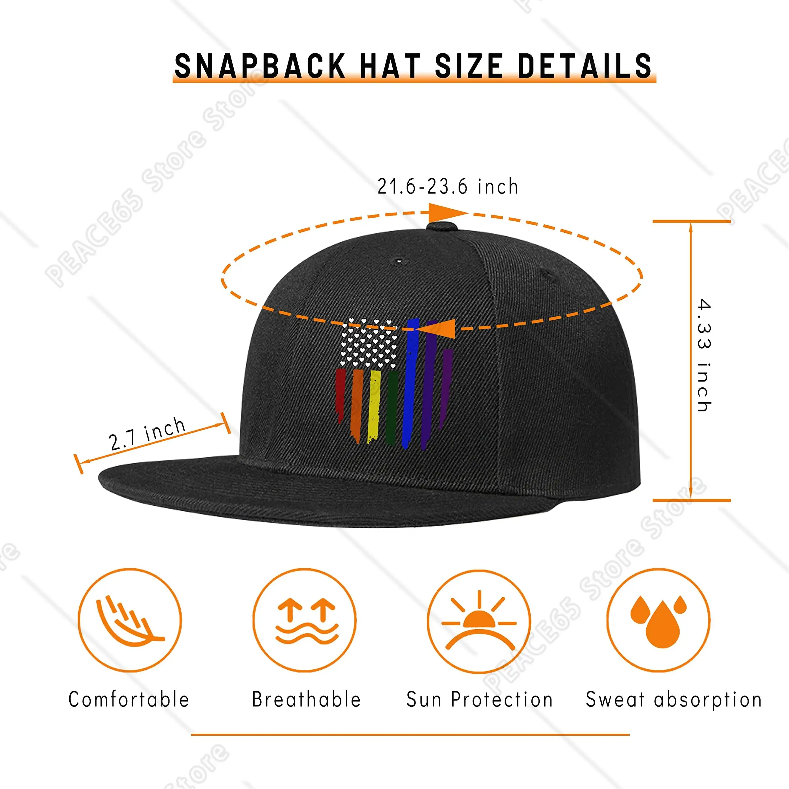 Gay Pride Stuff Hat Flat Bill Snapback Hats for Men Snap Backpack Brim American Flag Hat Love is Love LGBT Lesbian Gifts