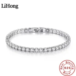 Lihong S925 Sterling Silver Bracelet Zirconia Tennis Ball Women Fashion Simple Engagement Wedding Charm Jewelry 4mm 16-20cm