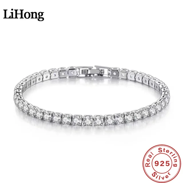 925 srebro bransoletka cyrkon łańcuszek bransoletka dla kobiet moda proste zaręczyny ślubna biżuteria Glamour 4MM 17.5CM