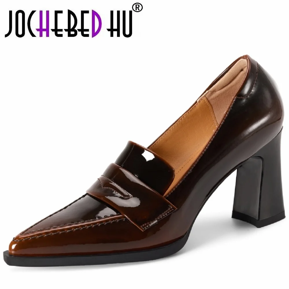 

【JOCHEBED HU】Женские туфли ручной работы из натуральной кожи, мягкие и удобные, с острым носком, на высоком каблуке, однотонные, очень высокие, размеры 33-40
